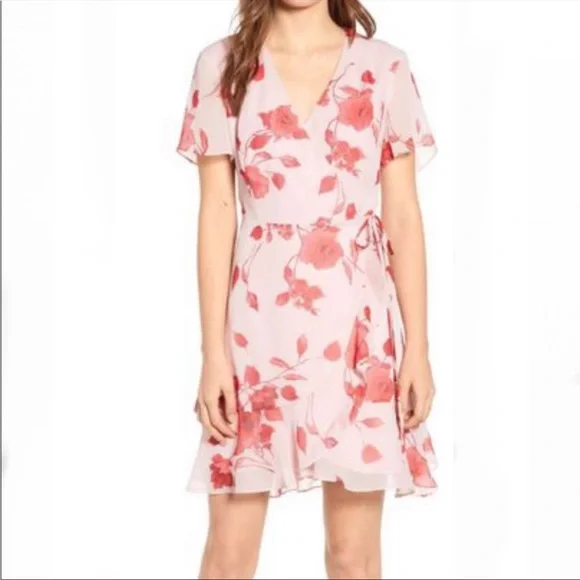 Nordstrom | Dresses | All In Favor Nordstrom Pink Floral Wrap Dress Size Xs  | Poshmark
